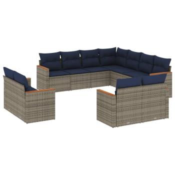 11-teiliges Gartensofa-Set mit Kissen, grau, Polyrattan