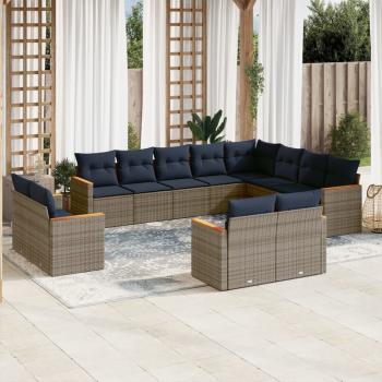 ARDEBO.de - 12-teiliges Gartensofa-Set mit Kissen, grau, Polyrattan