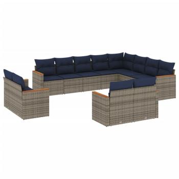 12-teiliges Gartensofa-Set mit Kissen, grau, Polyrattan