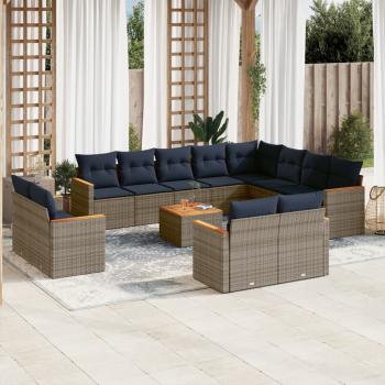 ARDEBO.de - 13-teiliges Gartensofa-Set mit Kissen, grau, Polyrattan