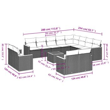 13-teiliges Gartensofa-Set mit Kissen, grau, Polyrattan