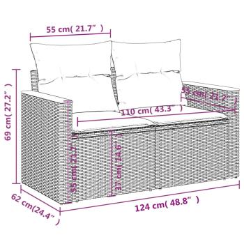 14-teiliges Gartensofa-Set mit Kissen, schwarzes Polyrattan