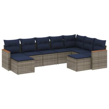 9-teiliges Gartensofa-Set mit Kissen, grau, Polyrattan