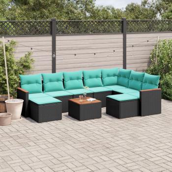 ARDEBO.de - 10-teiliges Gartensofa-Set mit Kissen, schwarzes Polyrattan
