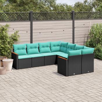 ARDEBO.de - 8-teiliges Gartensofa-Set mit Kissen, schwarzes Polyrattan