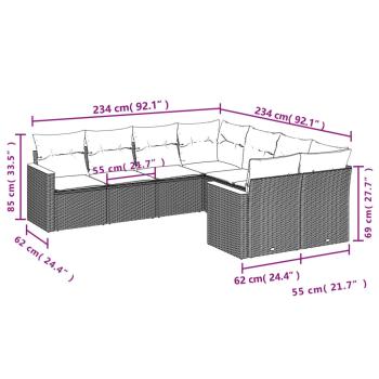 8-teiliges Gartensofa-Set mit Kissen, schwarzes Polyrattan