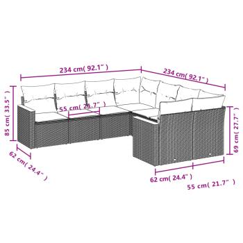 8-teiliges Gartensofa-Set mit Kissen, grau, Polyrattan