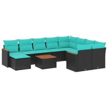 ARDEBO.de - 11-teiliges Gartensofa-Set mit Kissen, schwarzes Polyrattan