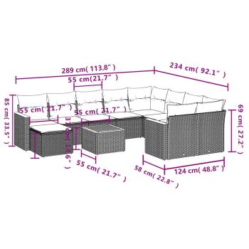 11-teiliges Gartensofa-Set mit Kissen, grau, Polyrattan