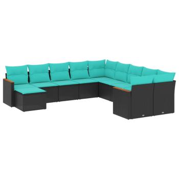 ARDEBO.de - 11-teiliges Gartensofa-Set mit Kissen, schwarzes Polyrattan