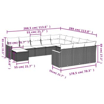 12-teiliges Gartensofa-Set mit Kissen, grau, Polyrattan