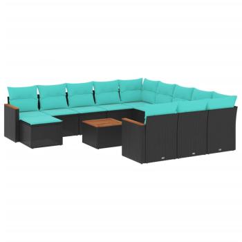 ARDEBO.de - 13-teiliges Gartensofa-Set mit Kissen, schwarzes Polyrattan