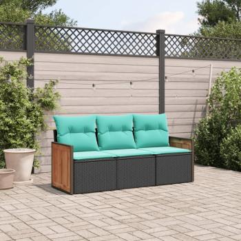 ARDEBO.de - 3-teiliges Gartensofa-Set mit Kissen, schwarzes Polyrattan