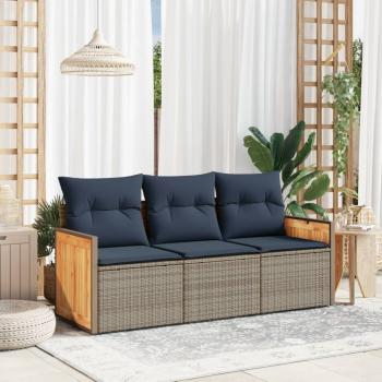 ARDEBO.de - 3-teiliges Gartensofa-Set mit Kissen, grau, Polyrattan