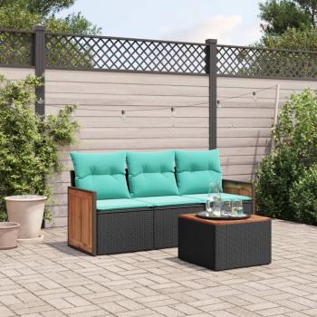 ARDEBO.de - 4-teiliges Gartensofa-Set mit Kissen, schwarzes Polyrattan