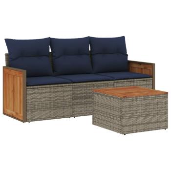 4-teiliges Gartensofa-Set mit Kissen, grau, Polyrattan