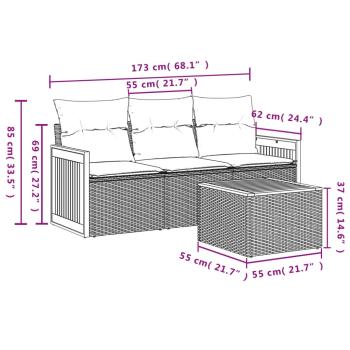 4-teiliges Gartensofa-Set mit Kissen, grau, Polyrattan