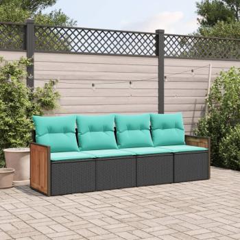 ARDEBO.de - 4-teiliges Gartensofa-Set mit Kissen, schwarzes Polyrattan