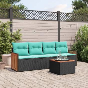 ARDEBO.de - 5-teiliges Gartensofa-Set mit Kissen, schwarzes Polyrattan