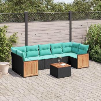 ARDEBO.de - 8-teiliges Gartensofa-Set mit Kissen, schwarzes Polyrattan
