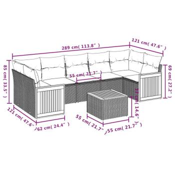 8-teiliges Gartensofa-Set mit Kissen, schwarzes Polyrattan