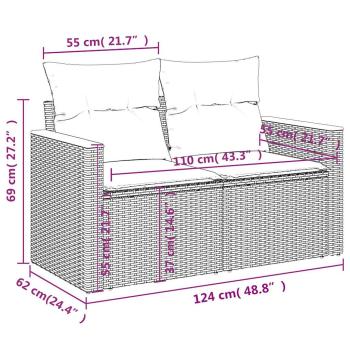 8-teiliges Gartensofa-Set mit Kissen, grau, Polyrattan