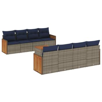 9-teiliges Gartensofa-Set mit Kissen, grau, Polyrattan