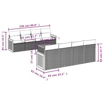 9-teiliges Gartensofa-Set mit Kissen, grau, Polyrattan