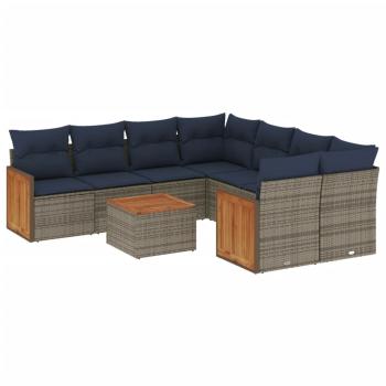 9-teiliges Gartensofa-Set mit Kissen, grau, Polyrattan