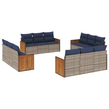 12-teiliges Gartensofa-Set mit Kissen, grau, Polyrattan