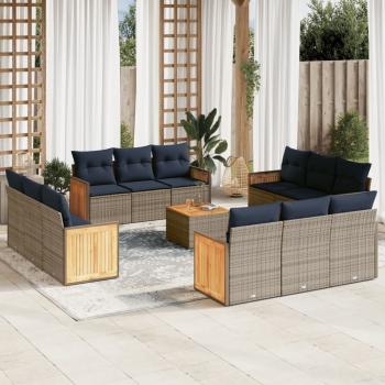 ARDEBO.de - 13-teiliges Gartensofa-Set mit Kissen, grau, Polyrattan