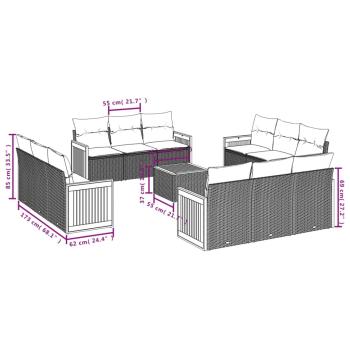 13-teiliges Gartensofa-Set mit Kissen, grau, Polyrattan