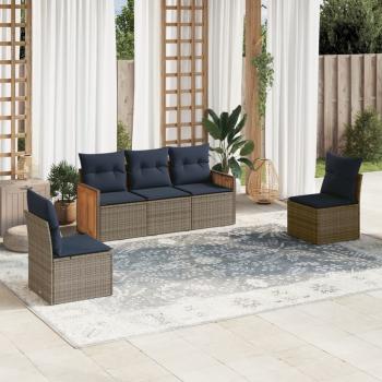 ARDEBO.de - 5-teiliges Gartensofa-Set mit Kissen, grau, Polyrattan