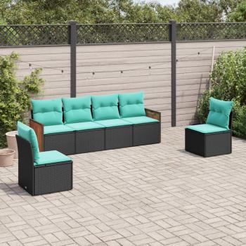 ARDEBO.de - 6-teiliges Gartensofa-Set mit Kissen, schwarzes Polyrattan