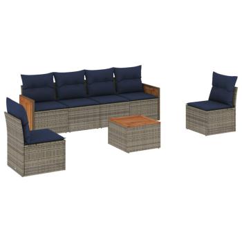 7-teiliges Gartensofa-Set mit Kissen, grau, Polyrattan