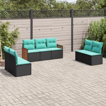 ARDEBO.de - 7-teiliges Gartensofa-Set mit Kissen, schwarzes Polyrattan