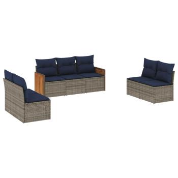 7-teiliges Gartensofa-Set mit Kissen, grau, Polyrattan