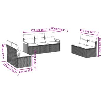 7-teiliges Gartensofa-Set mit Kissen, grau, Polyrattan