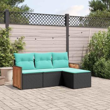 ARDEBO.de - 4-teiliges Gartensofa-Set mit Kissen, schwarzes Polyrattan