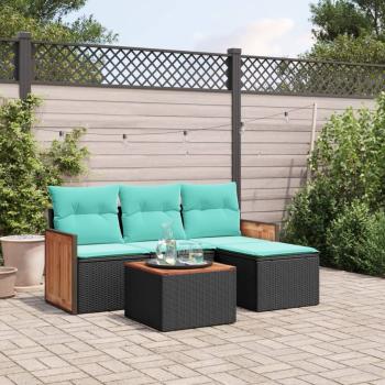 ARDEBO.de - 5-teiliges Gartensofa-Set mit Kissen, schwarzes Polyrattan