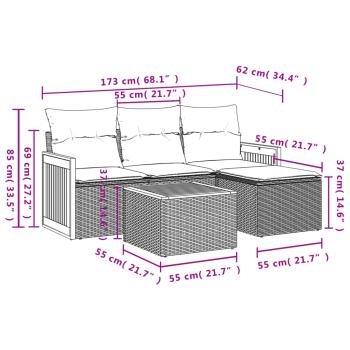 5-teiliges Gartensofa-Set mit Kissen, schwarzes Polyrattan