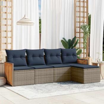 ARDEBO.de - 5-teiliges Gartensofa-Set mit Kissen, grau, Polyrattan