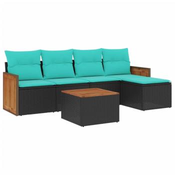 6-teiliges Gartensofa-Set mit Kissen, schwarzes Polyrattan