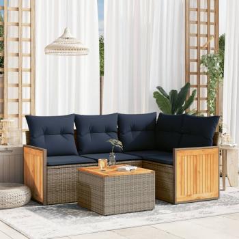 ARDEBO.de - 5-teiliges Gartensofa-Set mit Kissen, grau, Polyrattan