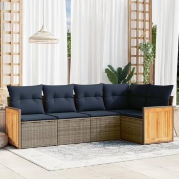 ARDEBO.de - 5-teiliges Gartensofa-Set mit Kissen, grau, Polyrattan