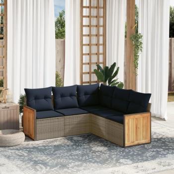 ARDEBO.de - 5-teiliges Gartensofa-Set mit Kissen, grau, Polyrattan