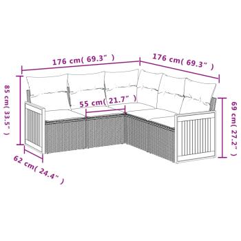 5-teiliges Gartensofa-Set mit Kissen, grau, Polyrattan