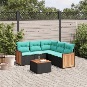 ARDEBO.de - 6-teiliges Gartensofa-Set mit Kissen, schwarzes Polyrattan