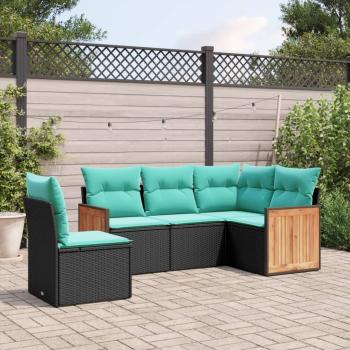 ARDEBO.de - 5-teiliges Gartensofa-Set mit Kissen, schwarzes Polyrattan