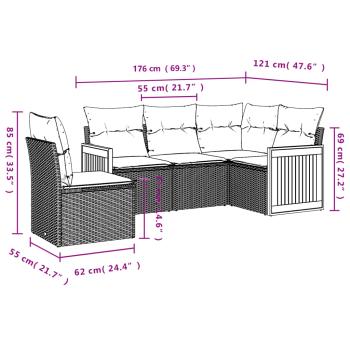 5-teiliges Gartensofa-Set mit Kissen, schwarzes Polyrattan